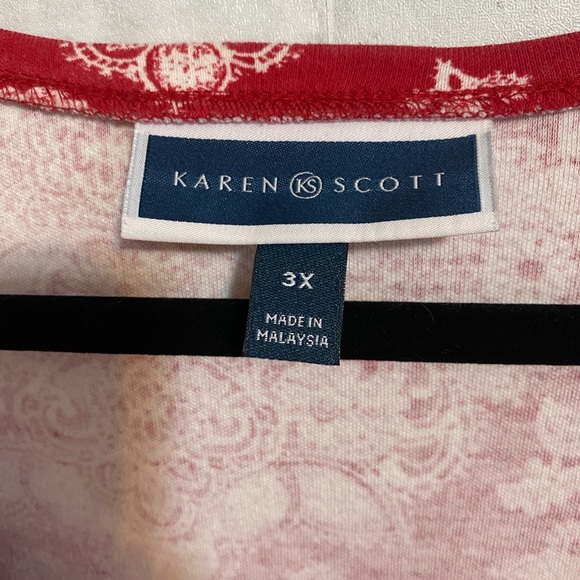 Karen Scott Red and White Patterned Blouse 3X - Picture 2 of 4